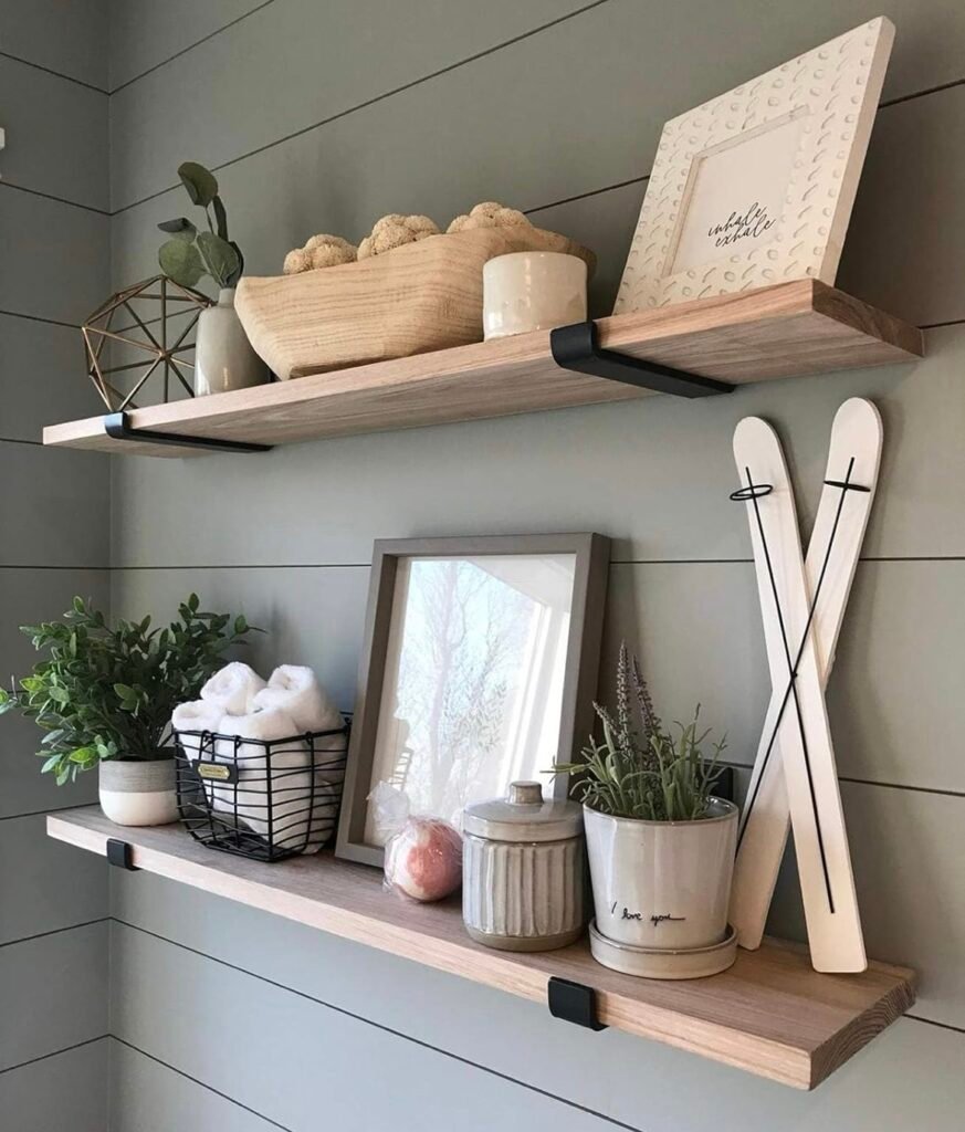 Beautiful shelves made with heavy duty metal shelf brackets
