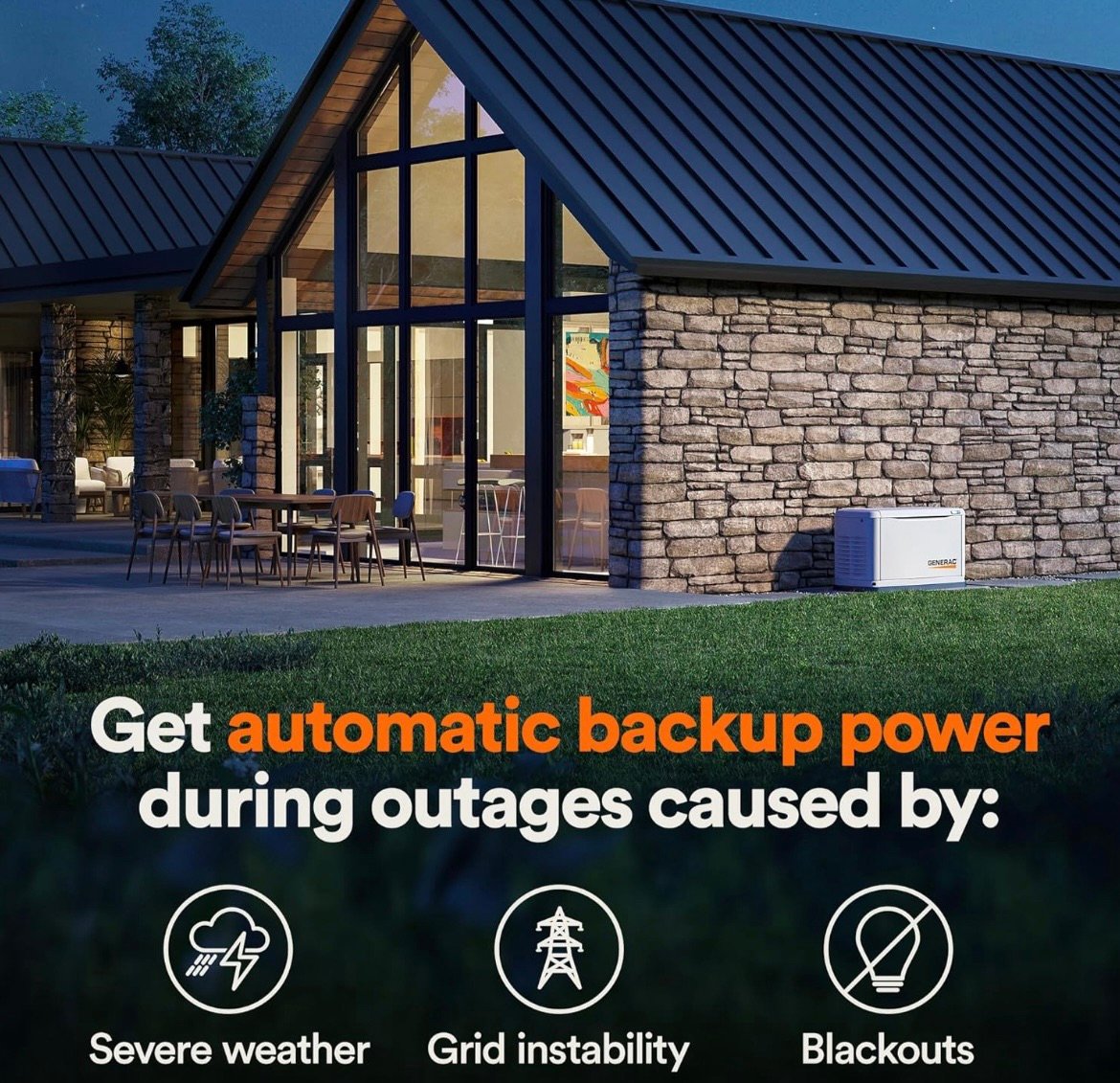Generator for automatic home backup power 