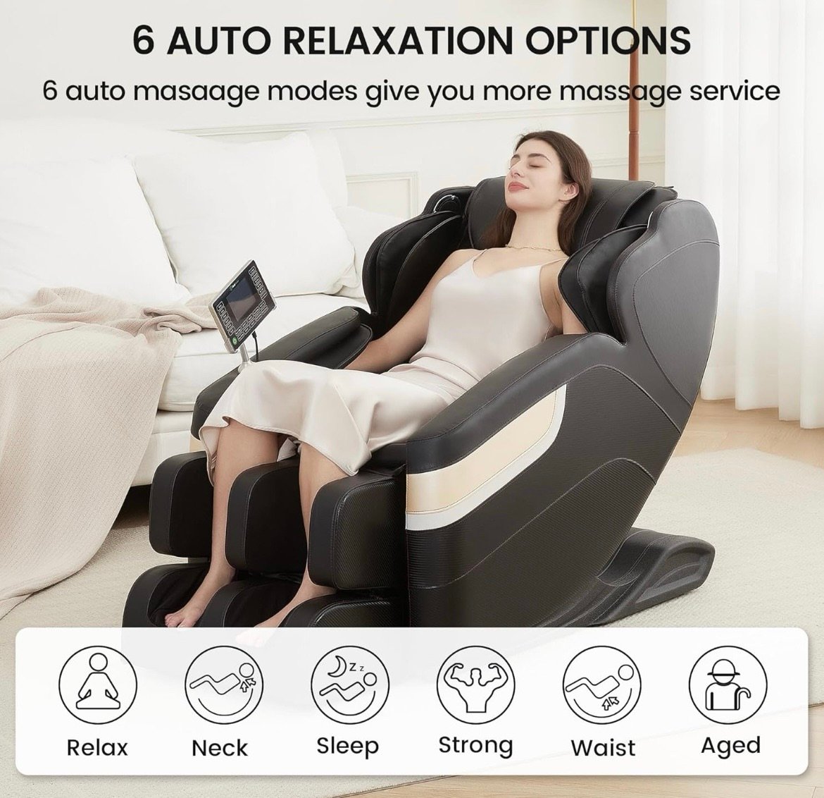 Massage chair with 6 relaxing options