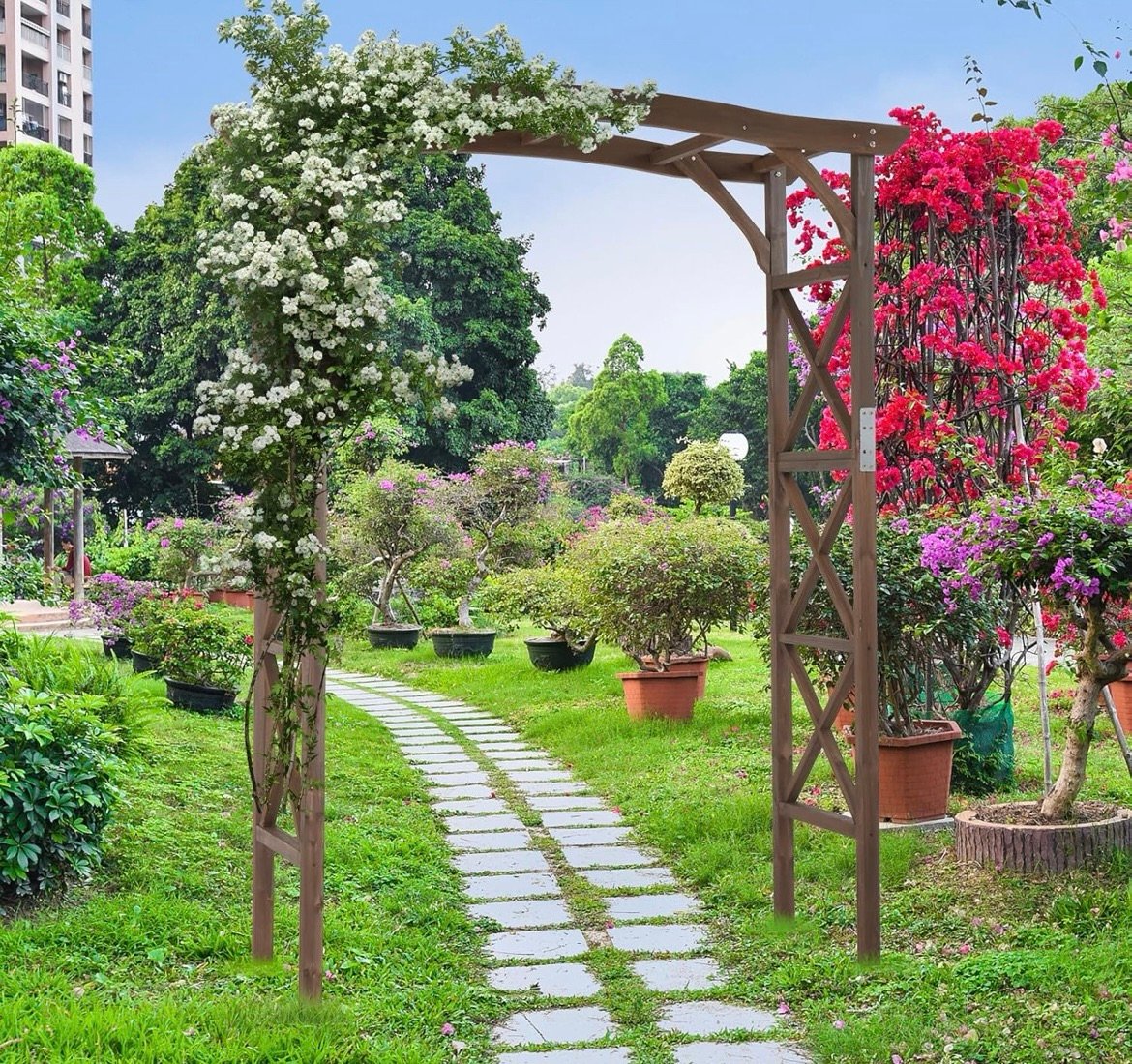 Backyard wood garden arbor kit